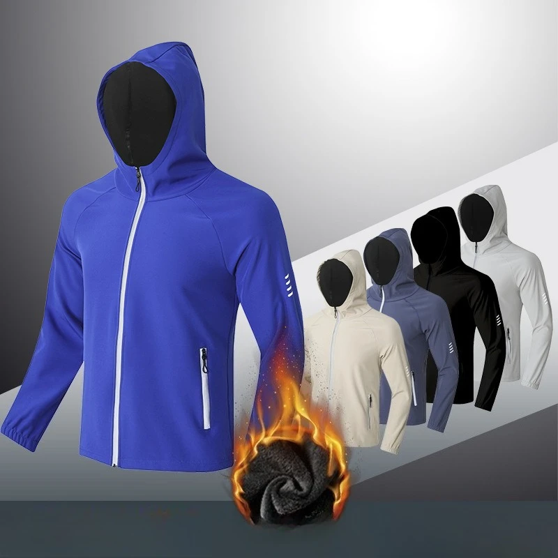 Fleece Men's Winter Jacket Outdoor Sports Jacket Male Outerwear Velvet Windproof Zipper Hoodie Coats Sale Free Shipping Running