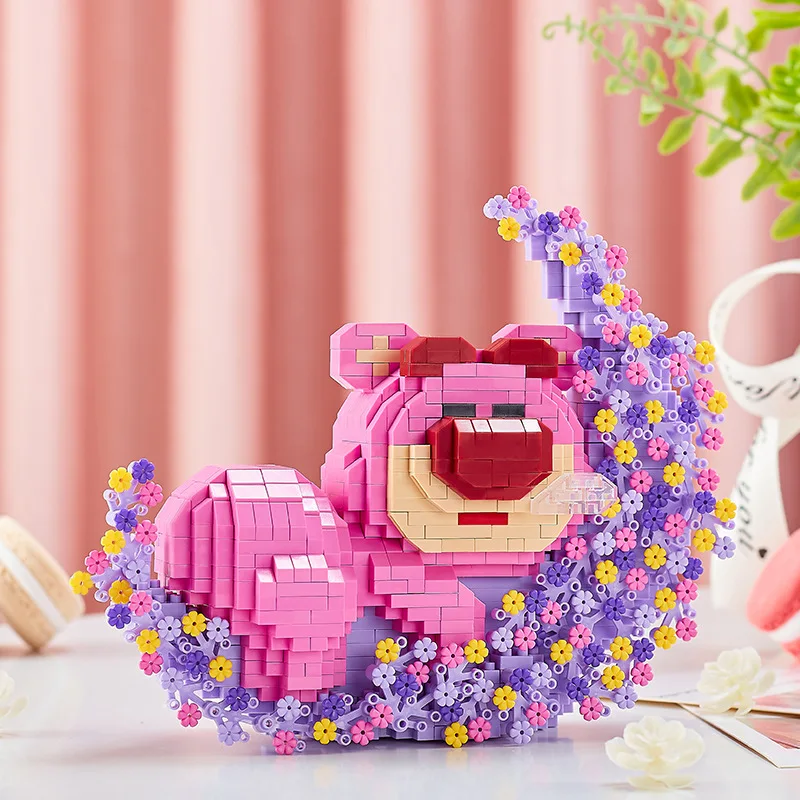 Disney Geschichte Kawaii Schaukel pferd Losto Mikro Bausteine schlafen rosa Bär Montage Mini Ziegel Modell Spielzeug für Weihnachts geschenk