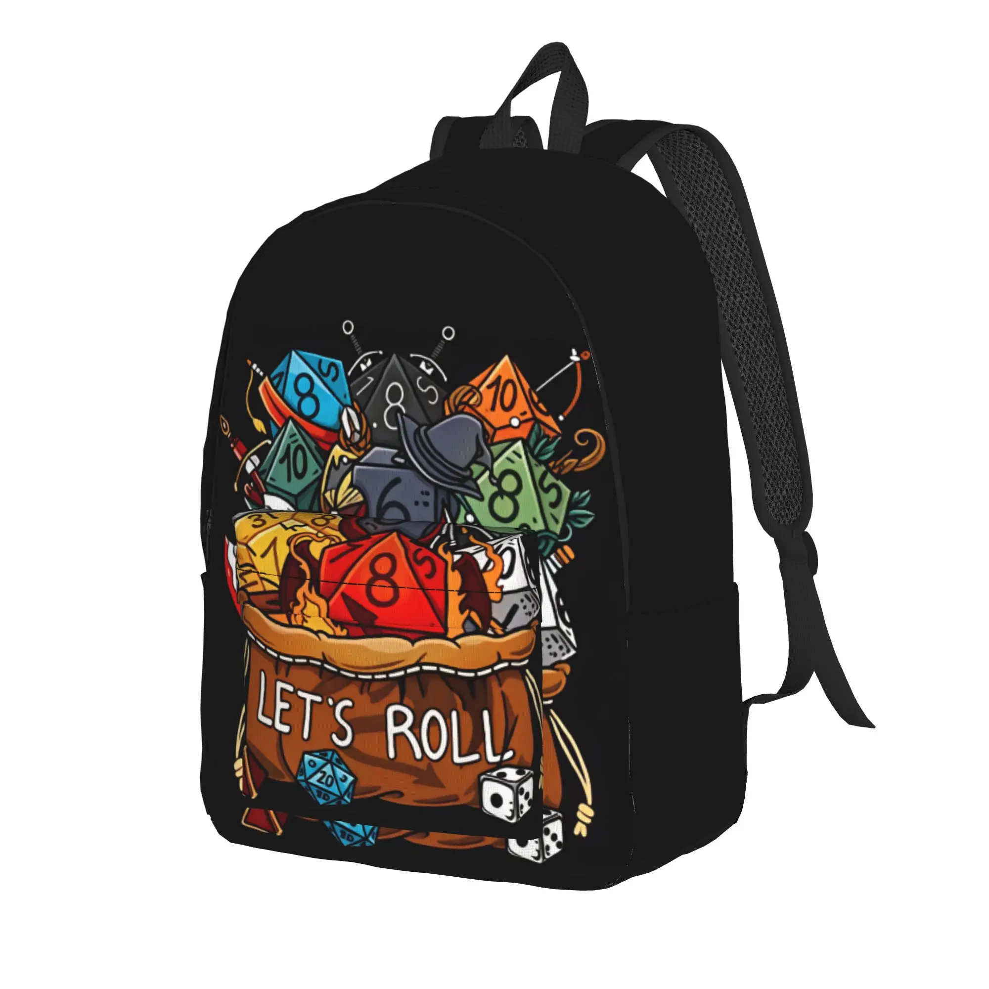 Medieval Dragon And D20 Dice Dnd Backpack  Outdoor Style Backpacks Student Stylish High School Bags Colorful Large Rucksack