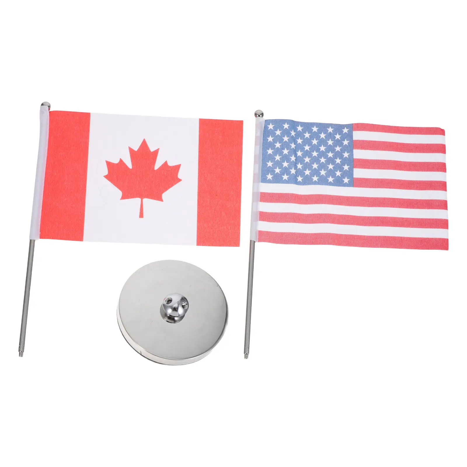 Double Table Flag Set Stainless Steel Telescopic Pole Stand Usa Canada Mini Desk Flags for Soccer Fan Gatherings Office Desk