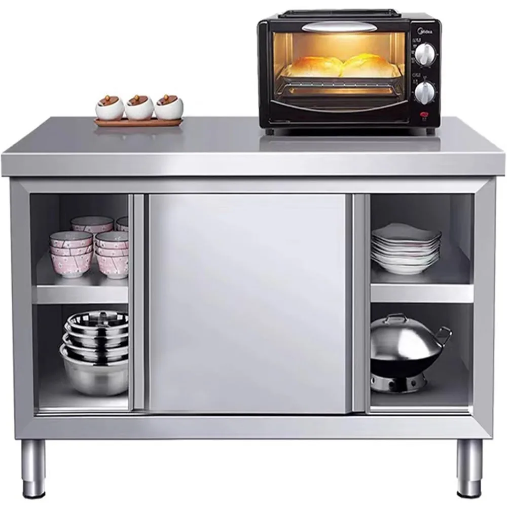 

Heavy-Duty Stainless Steel Commercial Prep Table with Sliding Doors, 39" x 20" for Kitchen Work and Preparation