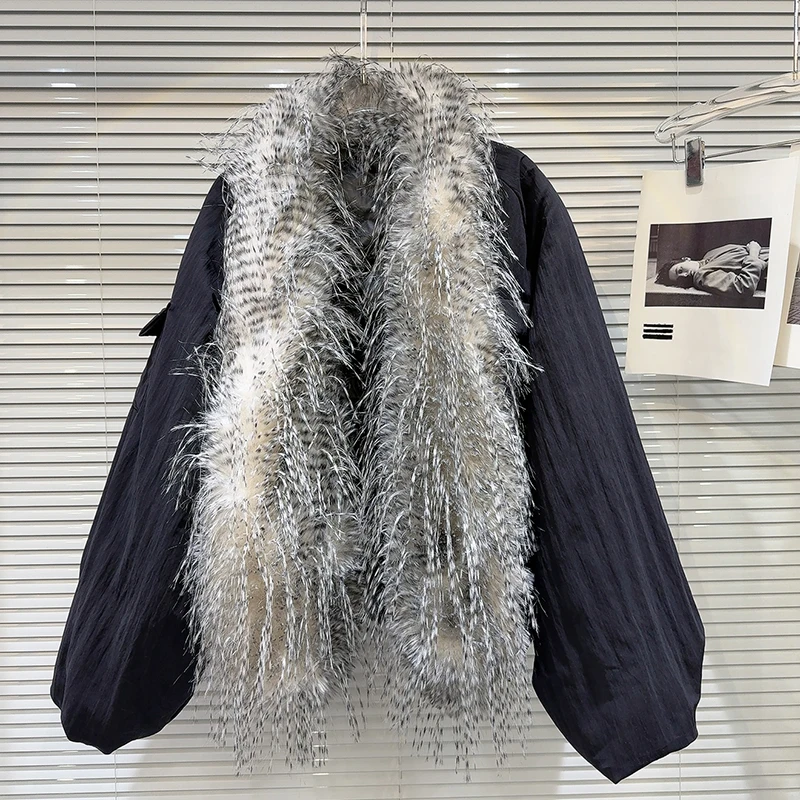 2025 Winter New Street Cool and Spicy Gradient Environmental Protection Mao Big Hair Collar Warm Down Jacket Trendy