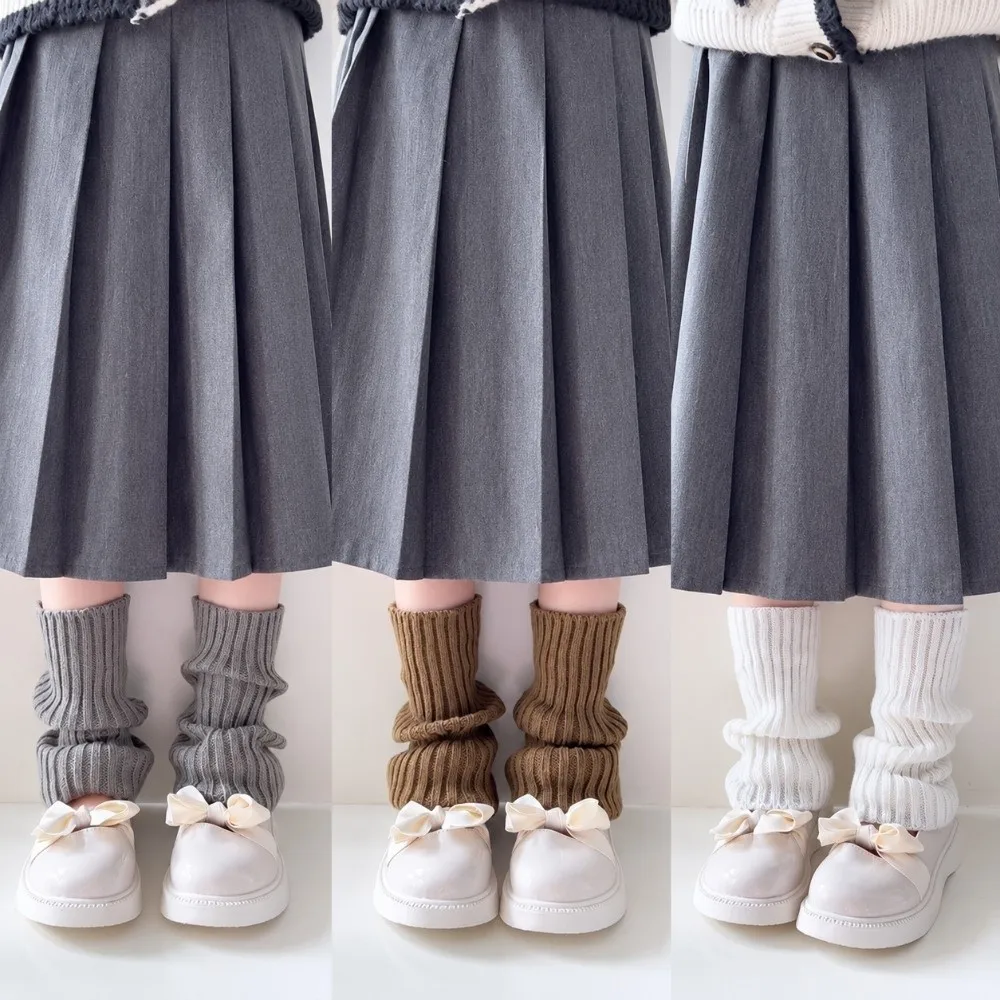 1 Pair Sweet Solid Color Knit Leg Warmers Keep Warm Elastic Boot Cuffs Windproof Knitted Foot Cover Kids Girls