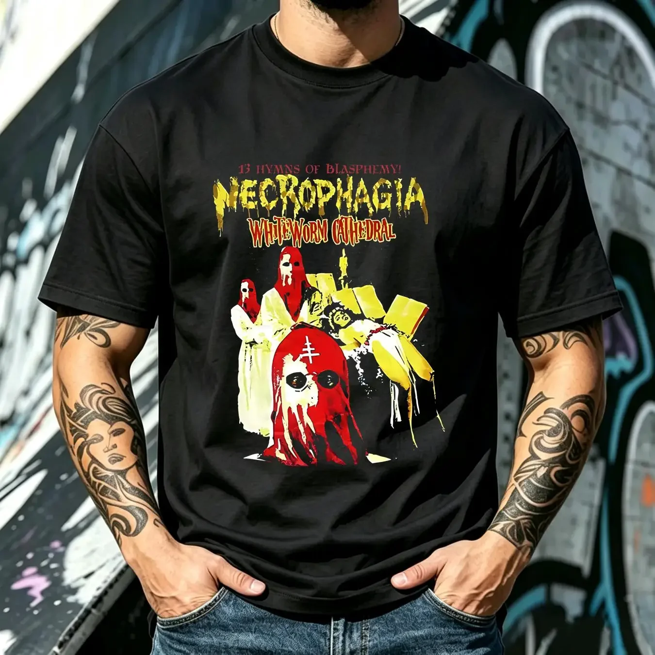 washed T Shirt Necrophagia Occult Necro Tour Black All Size GifT VC1636 long or short sleeves vintage Washed Soft Stretched
