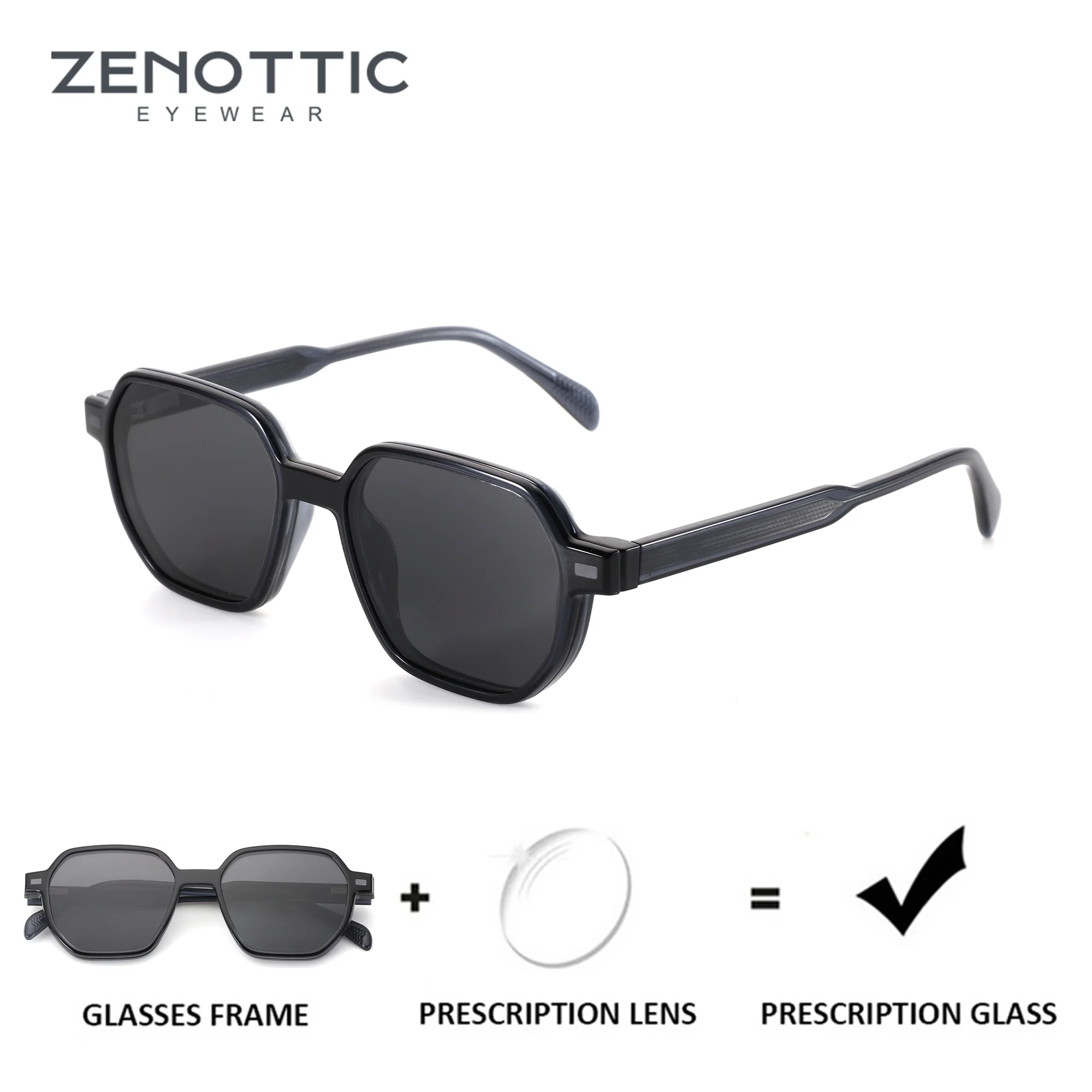 

ZENOTTIC Magnetic Clip-on Hexagon Prescription Sunglasses For Men Polarized Sun Glasses UV400 Protection Optical Shades