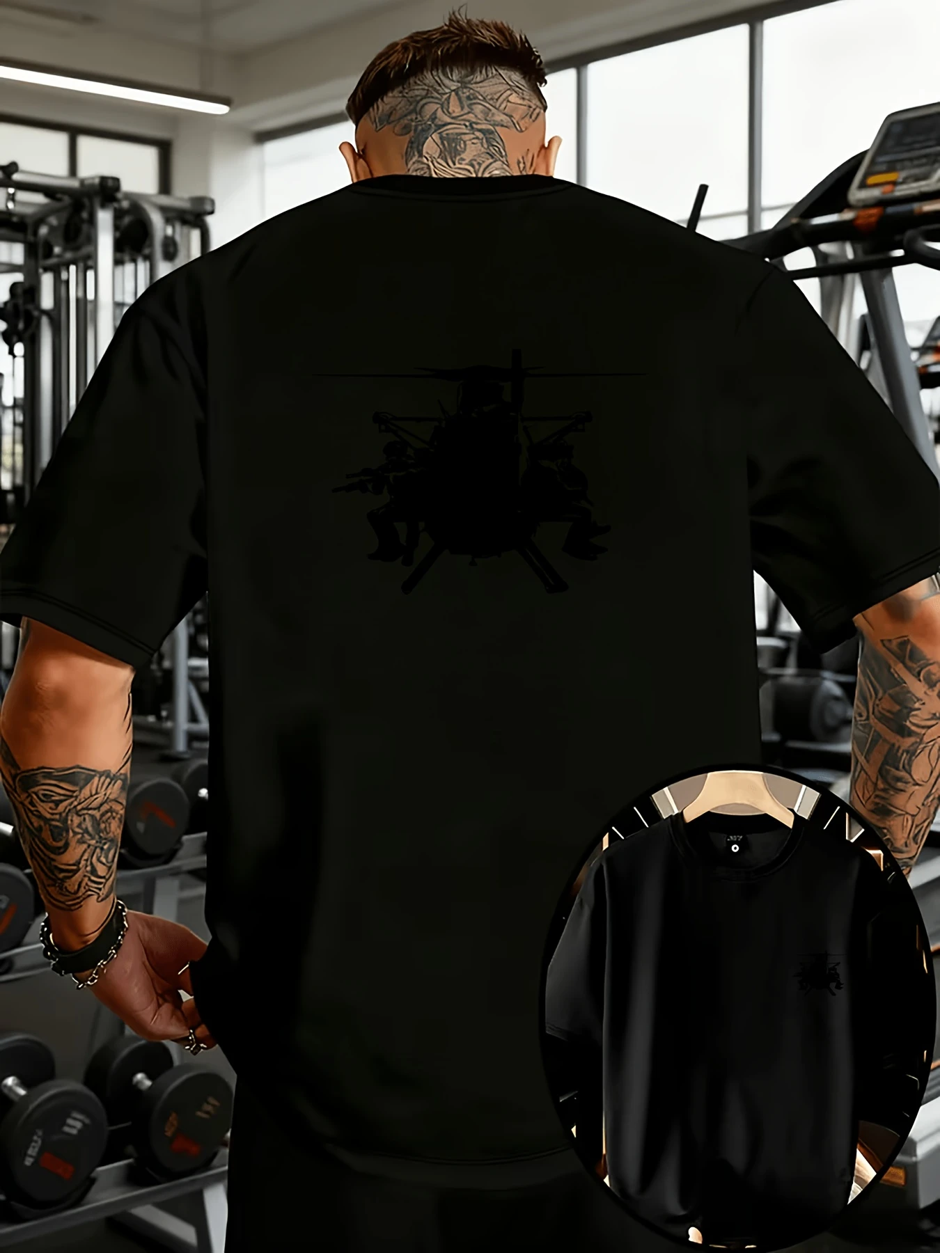 Trendy Military Style Men's Helicopter Soldier Print Short-Sleeve T-Shirt