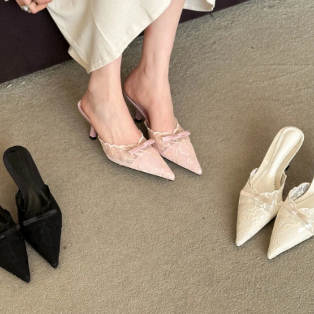 Genuine Leather High Heel Sandals Fabric Embroidery White Sandals Women 2025 Sexy Wedding Shoes Party Single Shoes image 5