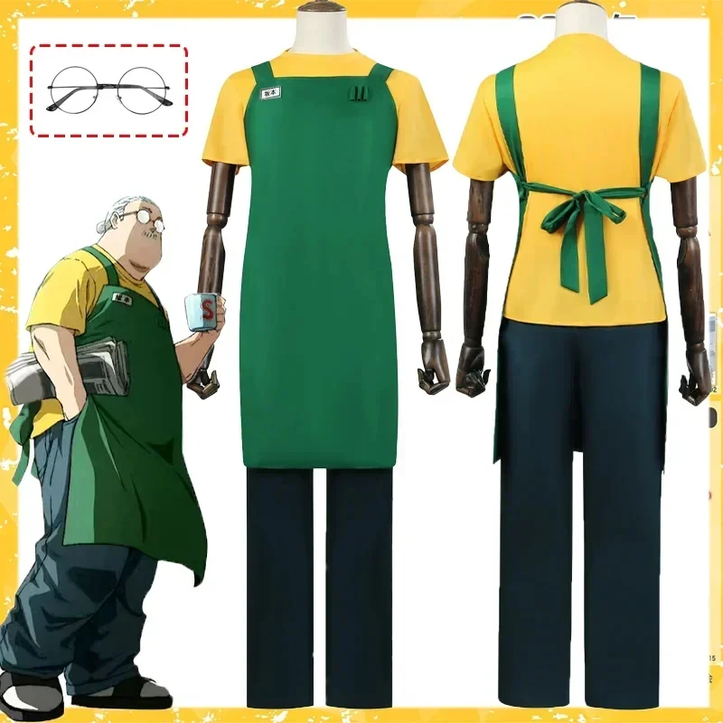 

ABC123CosplaySakamoto Taro Cosplay Costume Anime Sakamoto Days Yellow T-shirt Green Apron Glasses Pants Halloween Part3'd,5;h.9/