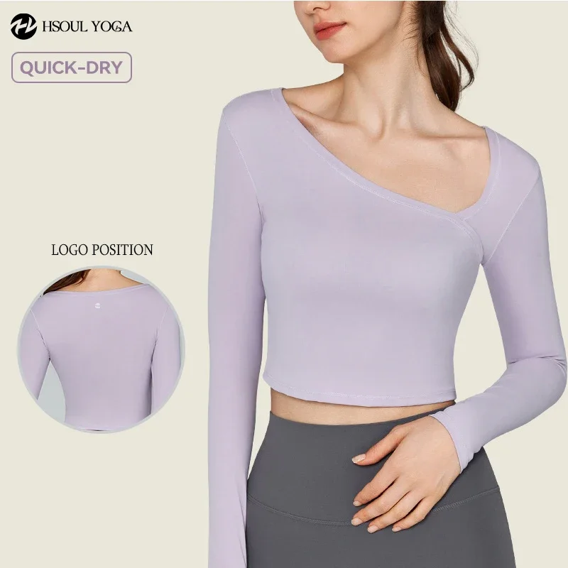 HSOUL YOGA Stretchy and Breathable Yoga Shirts Long Sleeve Workout Tops with asymmetrical neckline Lightweight and Soft