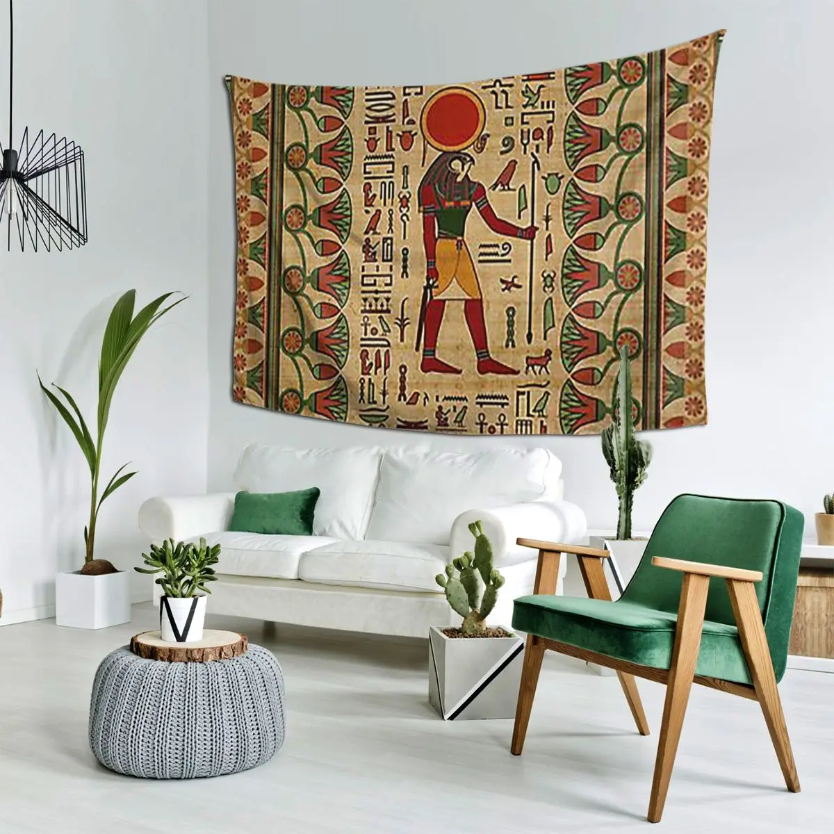 Egyptian Ra-Horakht Ornament On Papyrus Tapestry Hippie Wall Hanging Aesthetic Home Decor Tapestries for Living Room Dorm Room