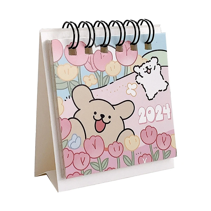 2024 Mini Kalender Schattige Cartoon Puppy Serie Tafelkalender Kleine Draagbare Desktop Kalender Kawaii Kantoor Student Benodigdheden