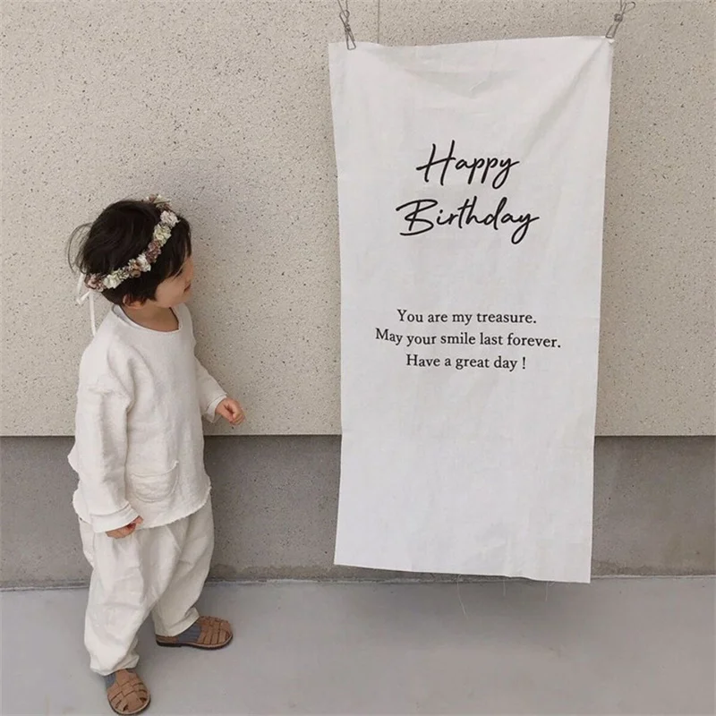 Ins Birthday Decoration Tapestry 100DAYS Happy Birthday 1st Birthday Background Cloth Children Room Hanging Wall Decor Tapestry