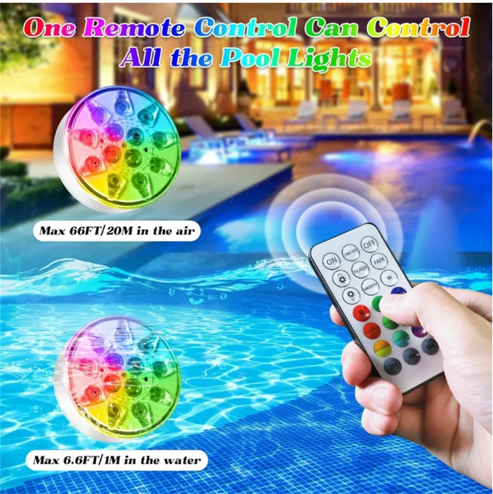 2pcs Upgraded Rechargeable RGB Submersible Light 16 Colors for Outdoor Pond Fountain Vase Garden Swimming Pool Under Night Lamp