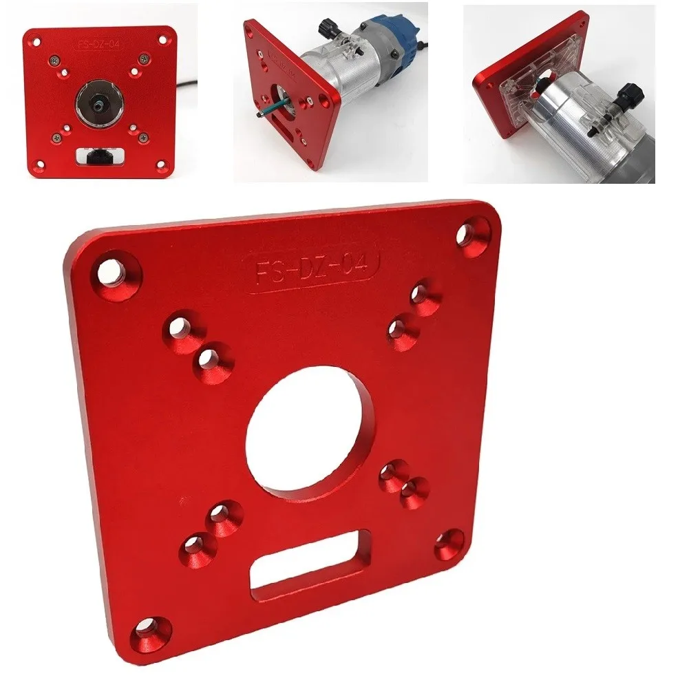 Red Aluminum Alloy Router Table Insert Plate Flip Board For RT0700C Trimming Machine With 120x120mm Center Hole Bushing Power To