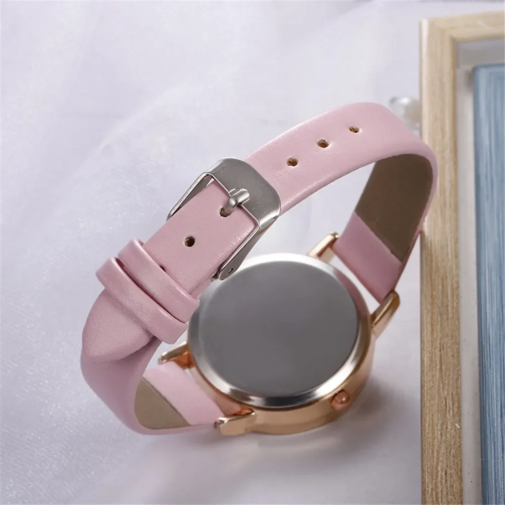 Relógios de pulso de quartzo de couro vintage feminino, mostrador flores, relógio feminino simples, ponteiro ouro rosa, relógio casual, moda