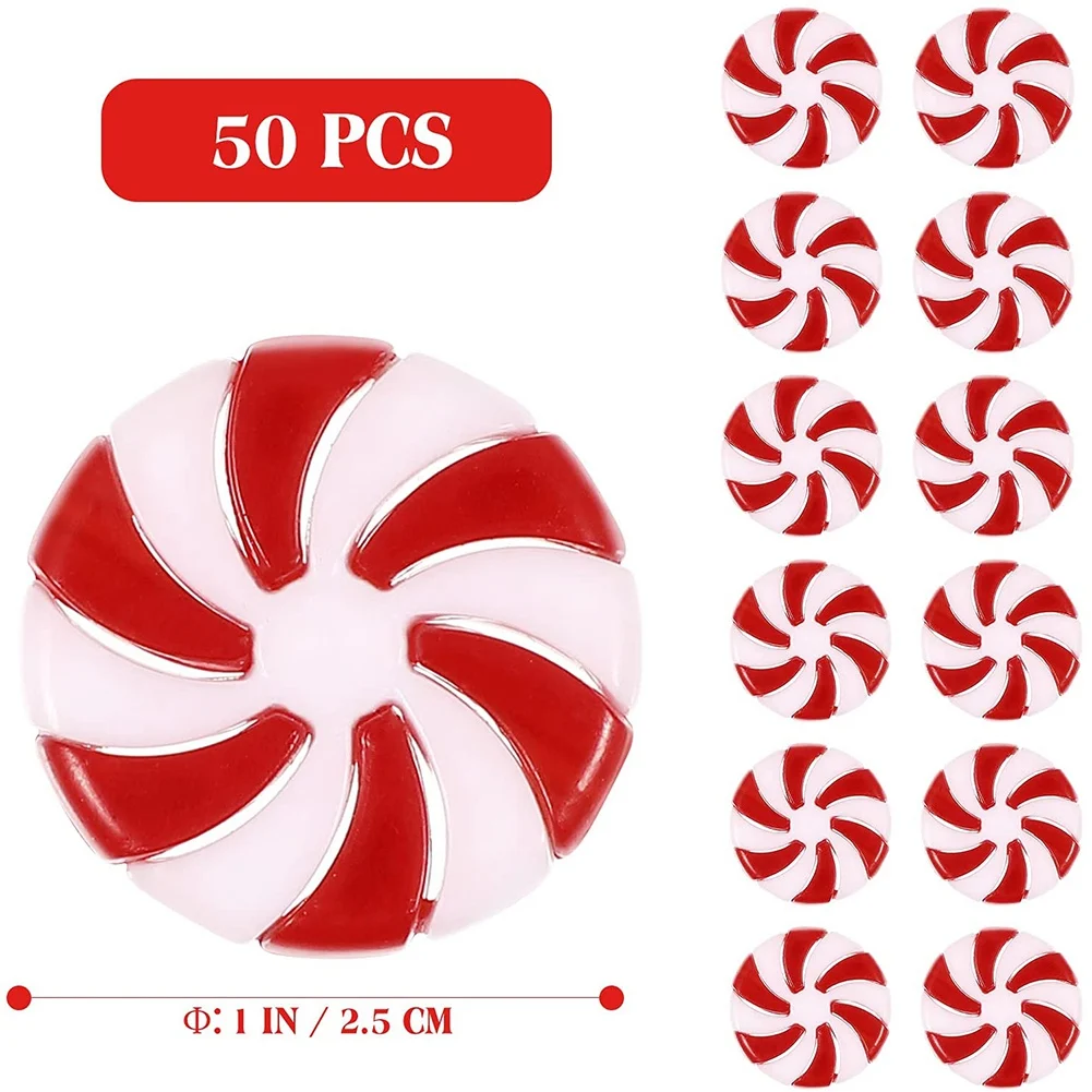 50 Uds. De bastón de caramelo de Navidad, adornos colgantes de menta para árbol de Navidad, decoración navideña, recuerdos de fiesta, 25mm