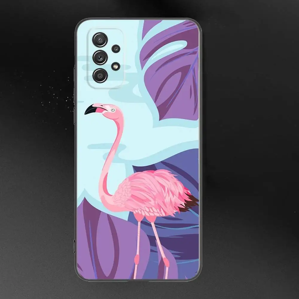 Bonita funda de teléfono con flamenco rosa para Samsung Galaxy A 91,80,73,72,71,53,52,51,22,5G, funda negra suave a prueba de golpes