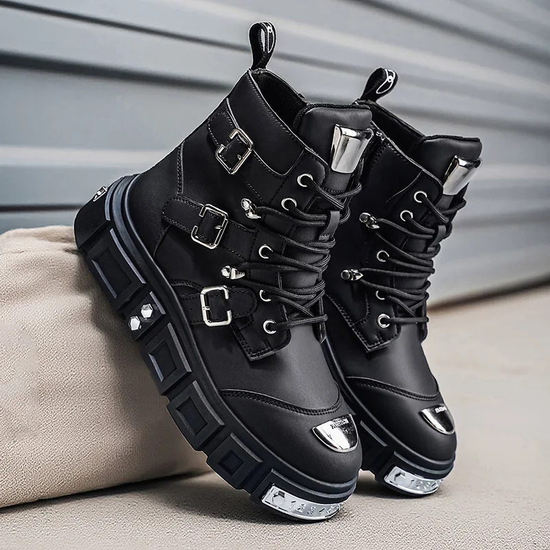 Fashionable Men's High-Top Boots with Comfortable Fabric Lining, Thick and Durable Soles, All-Weather Grip, Suitable for Outdoor Activities, Hiking, Mountaineering, and Camping