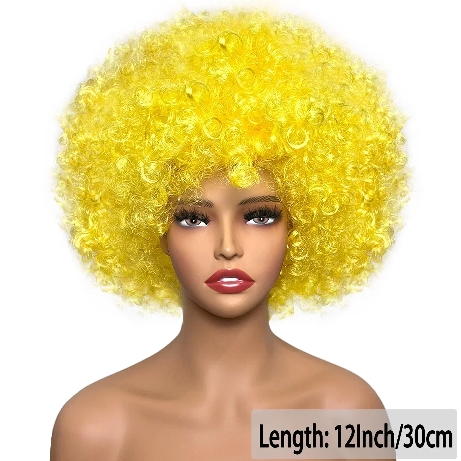 Synthetic Yellow Curly Afro Wig Short Cosplay Disco Party Wig Funky Costume Heat Resistant Hairpiece Unisex Halloween Accessory