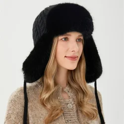 Russian Caps Fur Winter Thickened Warm Knit Ushanka Earflap Pilot Hat for Women Ski Snow Bomber Hat Шапка Ушанка Женская