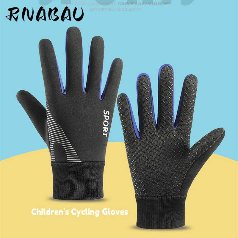 

RNABAU Winter Children Touch Screen Long Full Fingers Sports Cycling Gloves Road MTB Bike Riding Girls Boy Warm Bicycle Gloves