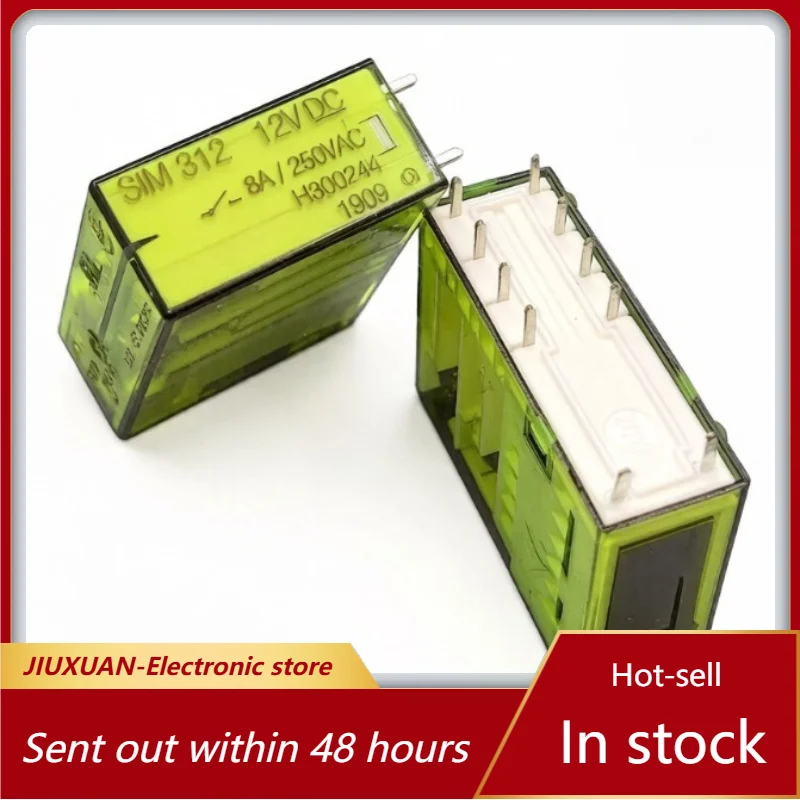 New 1pcs/lot SIM 312 DC12V 8A DPDT 8Pin Green Transparent PCB Mini Electromagnetic Relay