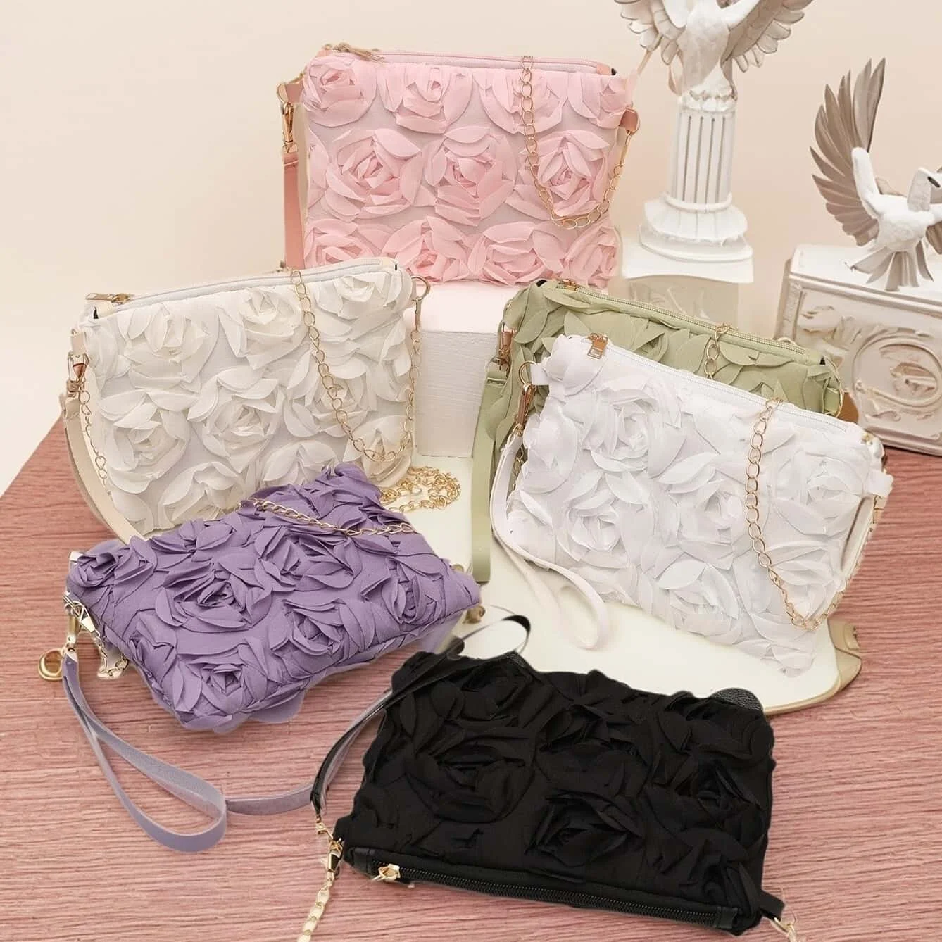 Dreidimensionale Rosen-Feen-Stil Umhängetasche, Elegante Ketten-Schultertasche, Exquisite Einzigartige Damen Mini-Geldbörse