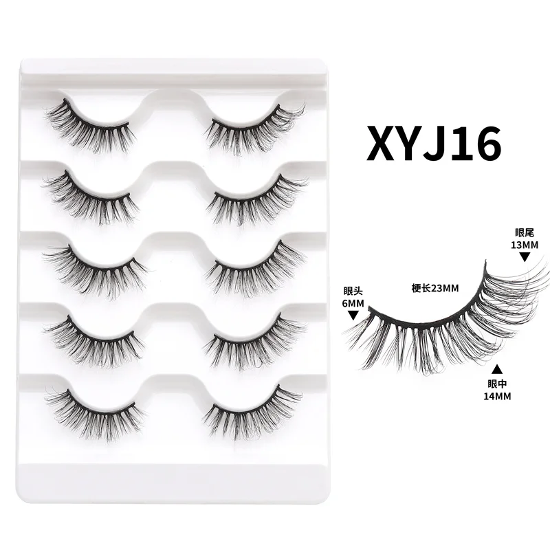 Cross-border cat-eye 5-pair set semi-long false eyelashes at the tail end of the lashes featuring European-style half-eyes
