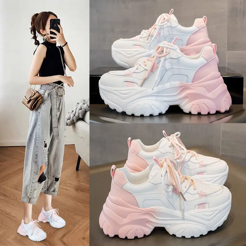 

New Spring Chunky Platform Sneakers Women Lace Up Casual Sports Shoes Woman Outdoor Slow Walking Shoes Breathable Social Shoes