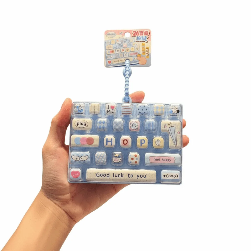Fidgets Keycap Clicker 26 Key Keycap Keychain Never Closed Cute Fidget Keychain Cartoon Colorful Keyboard Keychain Relax