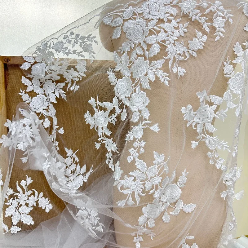 

Transparent Sequin Mesh Embroidered Lace for Wedding Dresses and Wedding Flower Lace Accessories 1 Yard Premium Quality