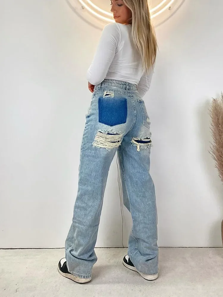 Blue Baggy Jeans Women High Waisted Vintage Denim Pants Fashion Jeans Trousers Patchwork Casual Streetwear Y2k Jeans New Commute