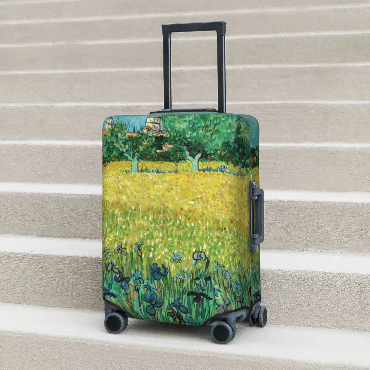 Vincent Van Gogh Suitcase Cover Field with Flowers Flight Travel Useful Luggage Case Protector