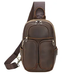 Crazy Horse Leather Chest Bag For Men Genuine Leather Sling Bag Male Sports Riding Chest Pack Cowhide Man Crossbody Bags