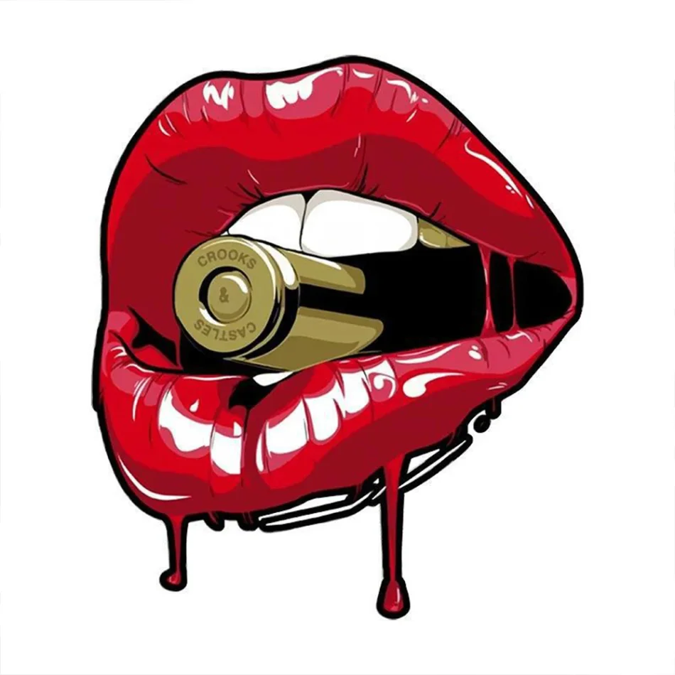 

20CMX17CM Personality PVC Decal Red Lips With Bullet Car Sticker Motorcycle Helmetmet Laptop Decorative DIY Accessories