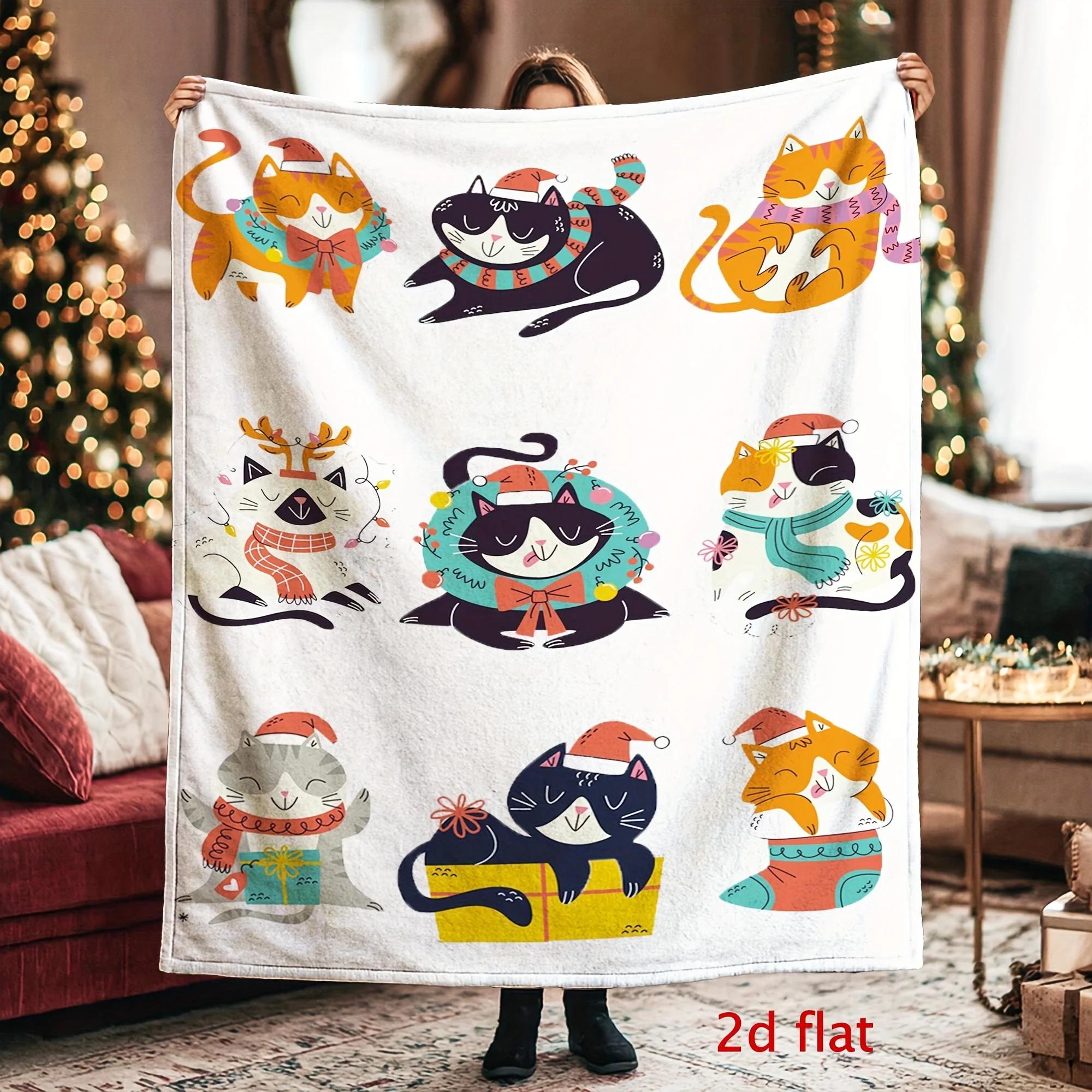 Interesting cat face patterns Flannel printed blanket suitable for all seasons suitable for living room office sofa and travel