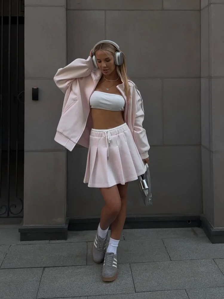 

Fashionable Sporty Casual Women's Set Zipper Open Cardigan Jacket Short Skirt Two-Piece Set Street Style Autumn Wear