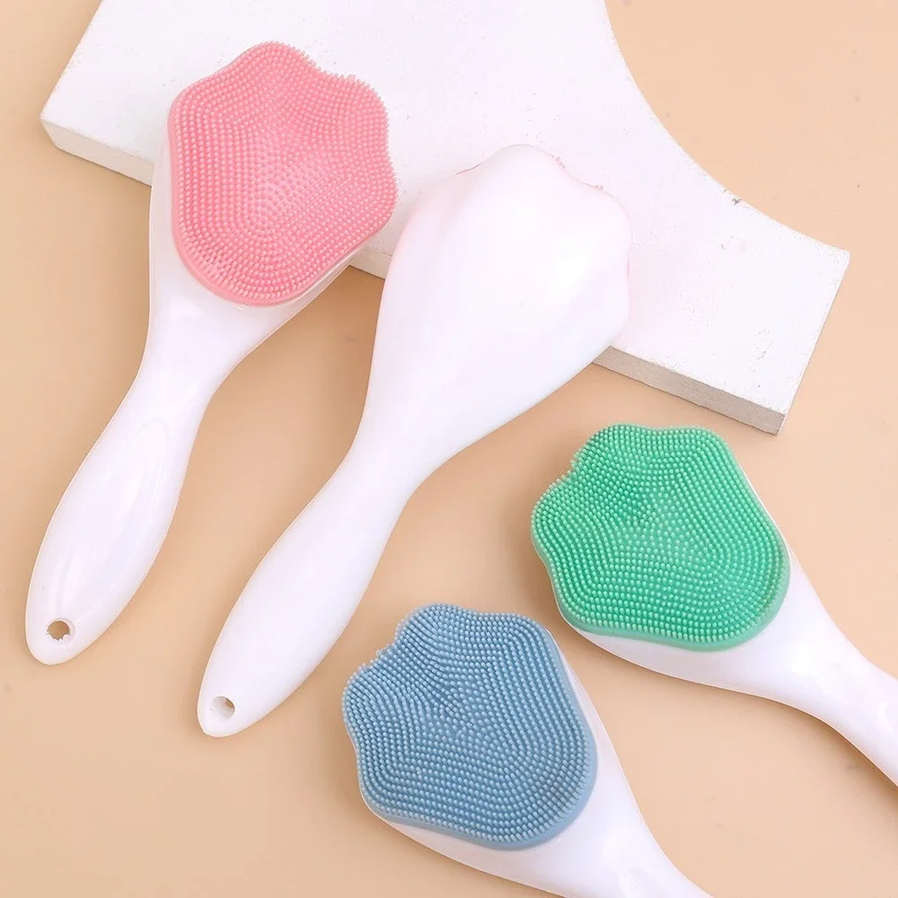Escova de silicone para lavar o rosto, escova de limpeza facial, removedor de maquiagem, escova de limpeza de poros, escova de cabo longo
