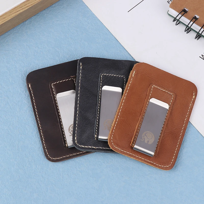 Thin Leather Money Clip Mini Wallet Men Credit Card Slot Slim Bills Metal Cash Clamp For Man Small Billfold Holder