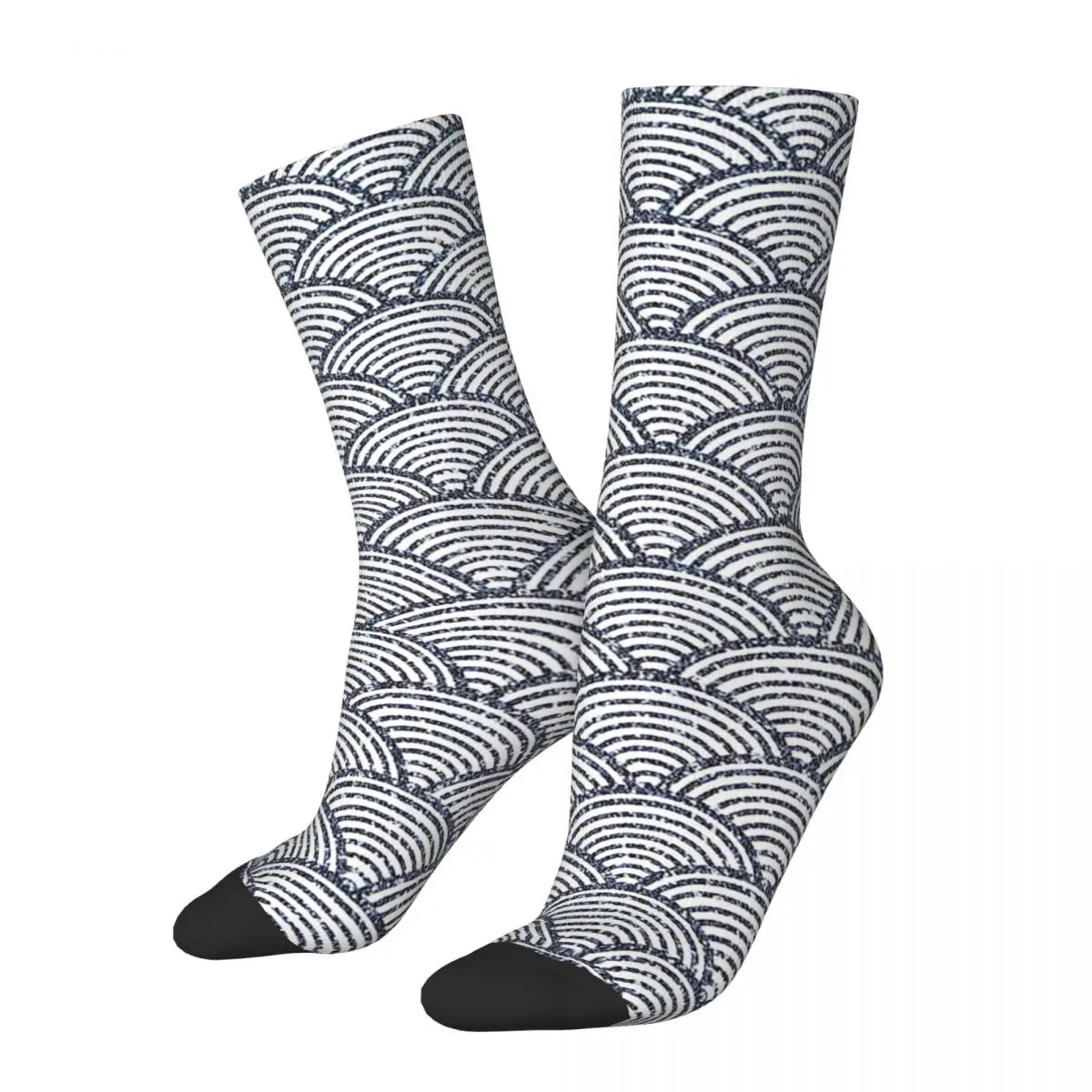 Geometric Patterns Japanese Seigaiha Wave Denim Sparkle Pattern Men Women Socks Outdoor Novelty Spring Summer Autumn Stockings