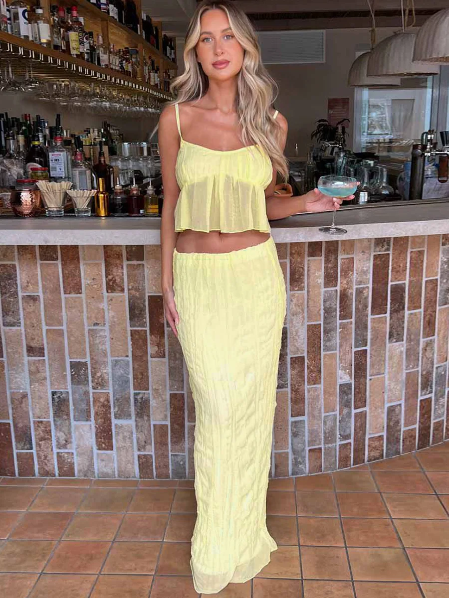 Women Sexy Club Party Outfits Sleeveless Backless Crop Top+Maxi Bodycon Skirt Two Piece Matching 2024 Summer 2 Pieces Set