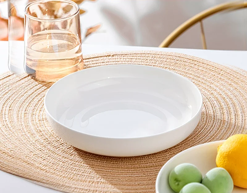 Pratos de cozinha de porcelana branca pura de 7 polegadas, prato de massa de porcelana, prato de cerâmica para alimentos, próprio para micro-ondas, prato para dumplings.