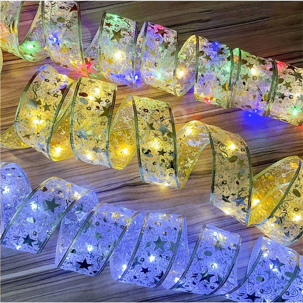 16FT 5M Christmas Ribbon Fairy Light Christmas Copper Wire Lamp DIY Bows String Light for New Year Wedding Party Decor Navidad