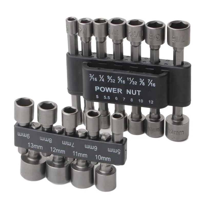 9/14pcs Power Nut Driver Drill Bit Set 5-12mm Hexagonal Shank Hex Nut Socket 1/4\