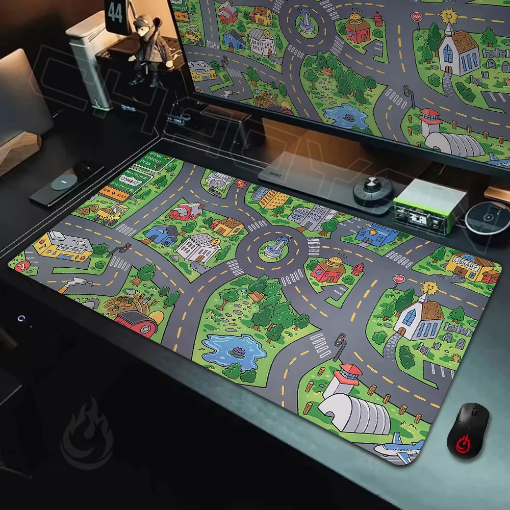 Car City Mousepad Old School Childhood City Mauspad, Schreibtischunterlage, Gaming-Matte, rutschfest, langlebig, genähte Kanten, verlängerte Unterlage, Büroteppich