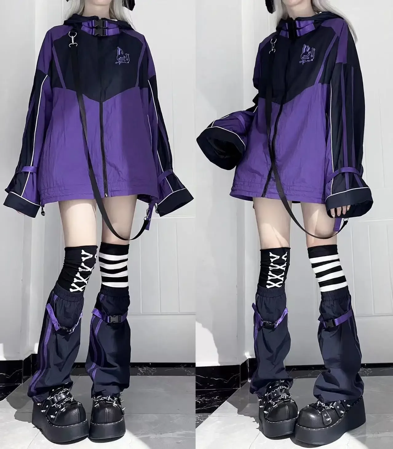 Japanese Sweet Cool Purple Women\'s Sports Jacket Ladies Autumn New Loose Slimming Zipper Cardigan Hooded Mine Style Hoodie Coat
