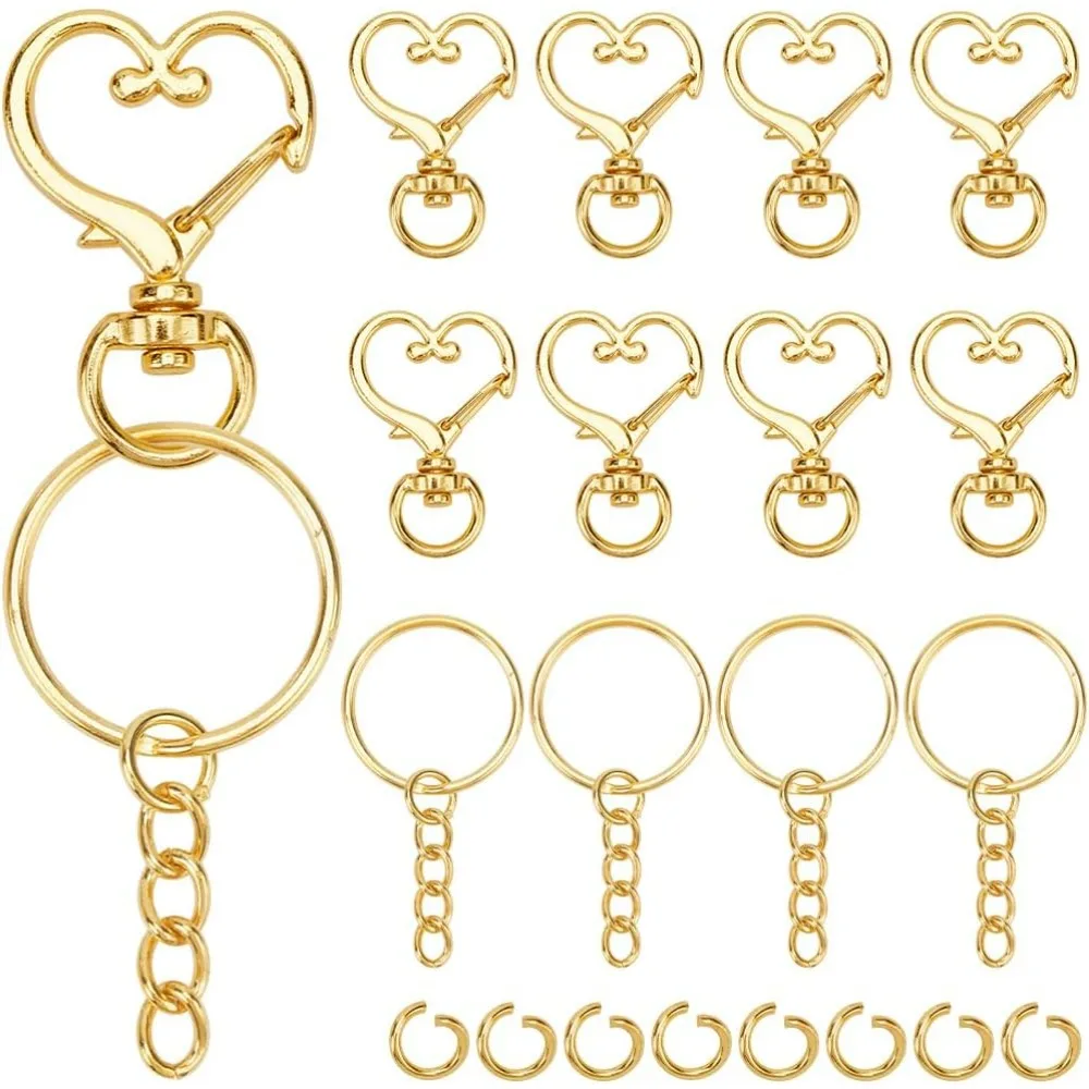 

150Pcs Heart Swivel Snap Hooks Set Metal Keychain Clip Bulk Alloy Gold Spring Snap Clasp Split Key Rings with Chain kit
