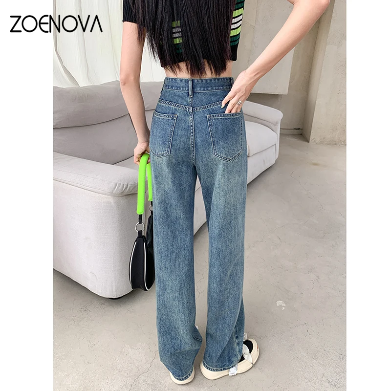 

ZOENOVA Jeans Women Baggy Jeans Fashion Straight Leg Pants Y2k Denim Trousers High Waist Vintage Loose Blue Washed Mom Jeans 90s