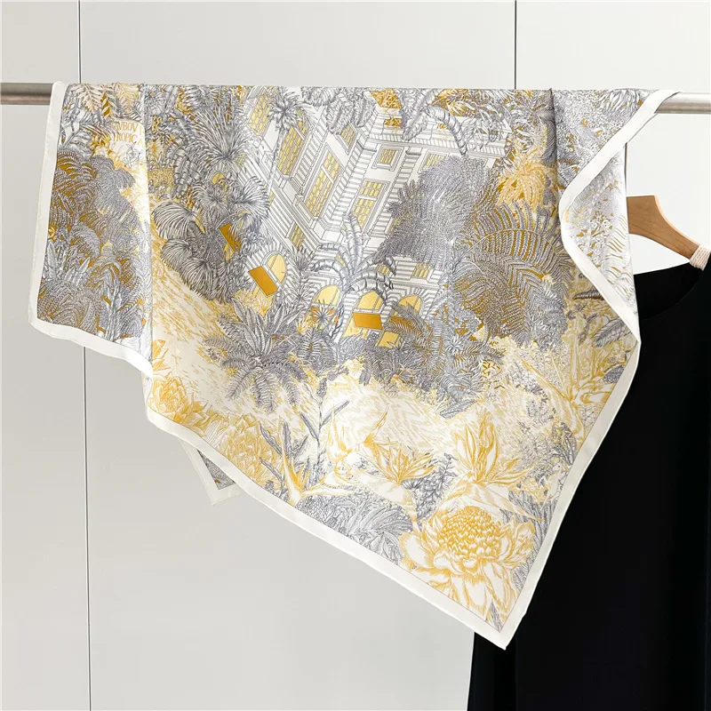 

Желтый шелковый шарф 90 см, роскошные квадратные шали, 100% тутовые шарфы, банданы для волос, украшение для шеи и головы