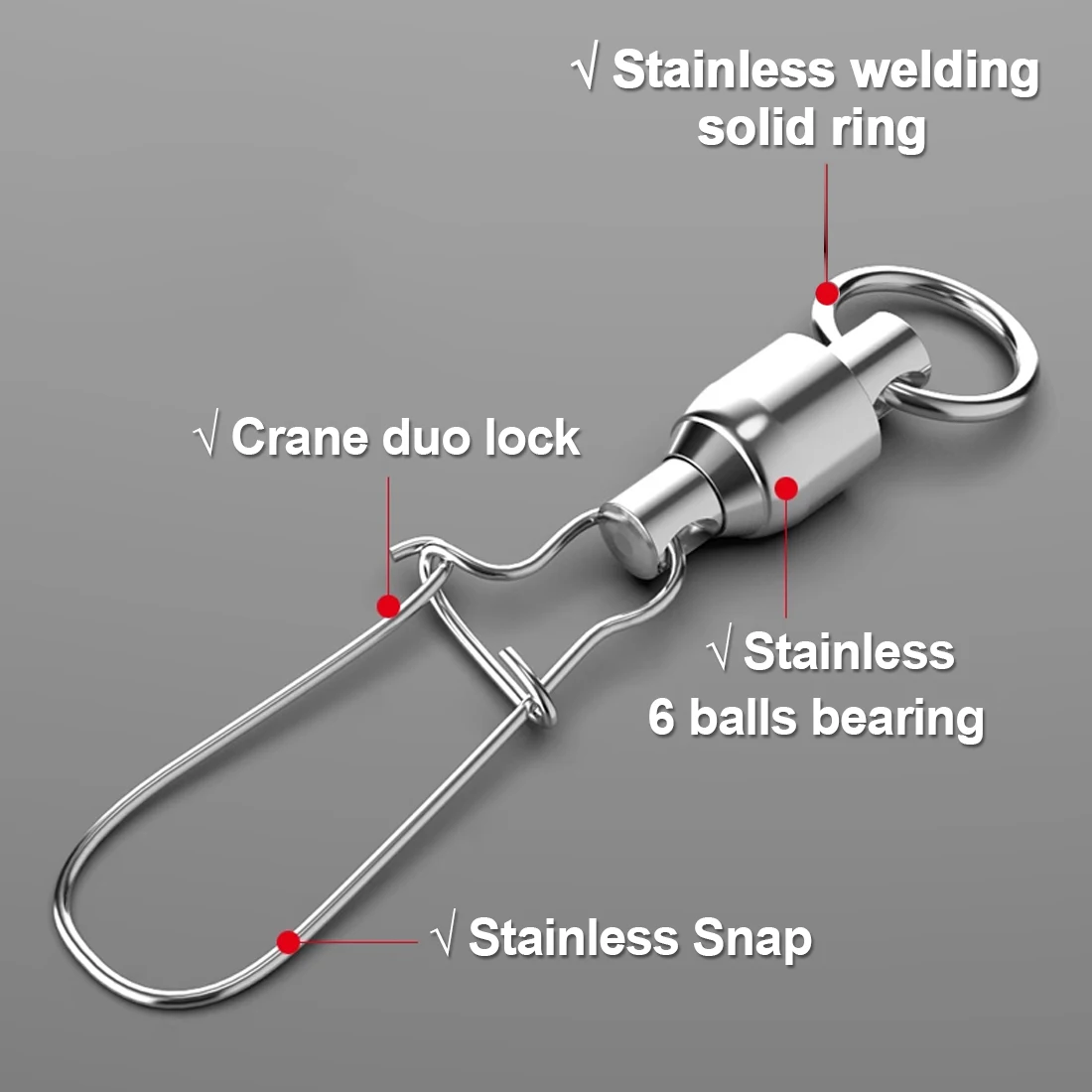 Imagem -03 - Rolamento de Esferas Gira com Crane Duo Bloqueio Snap Conector de Pesca Marítima Terminal Tackle 20 a 100 Pacote Aço Inoxidável